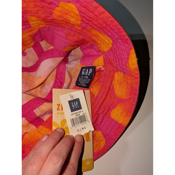Y2K Gap Bucket Hat L/XL Kid's Pink Orange Floral Convertible Zipper Beach - Picture 5 of 6
